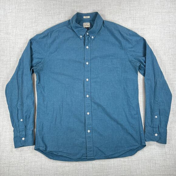 J Crew Slim Fit Button Down Shirts Mens L Blue Green Plaid Long Sleeve Lot of 2 - Picture 2 of 13